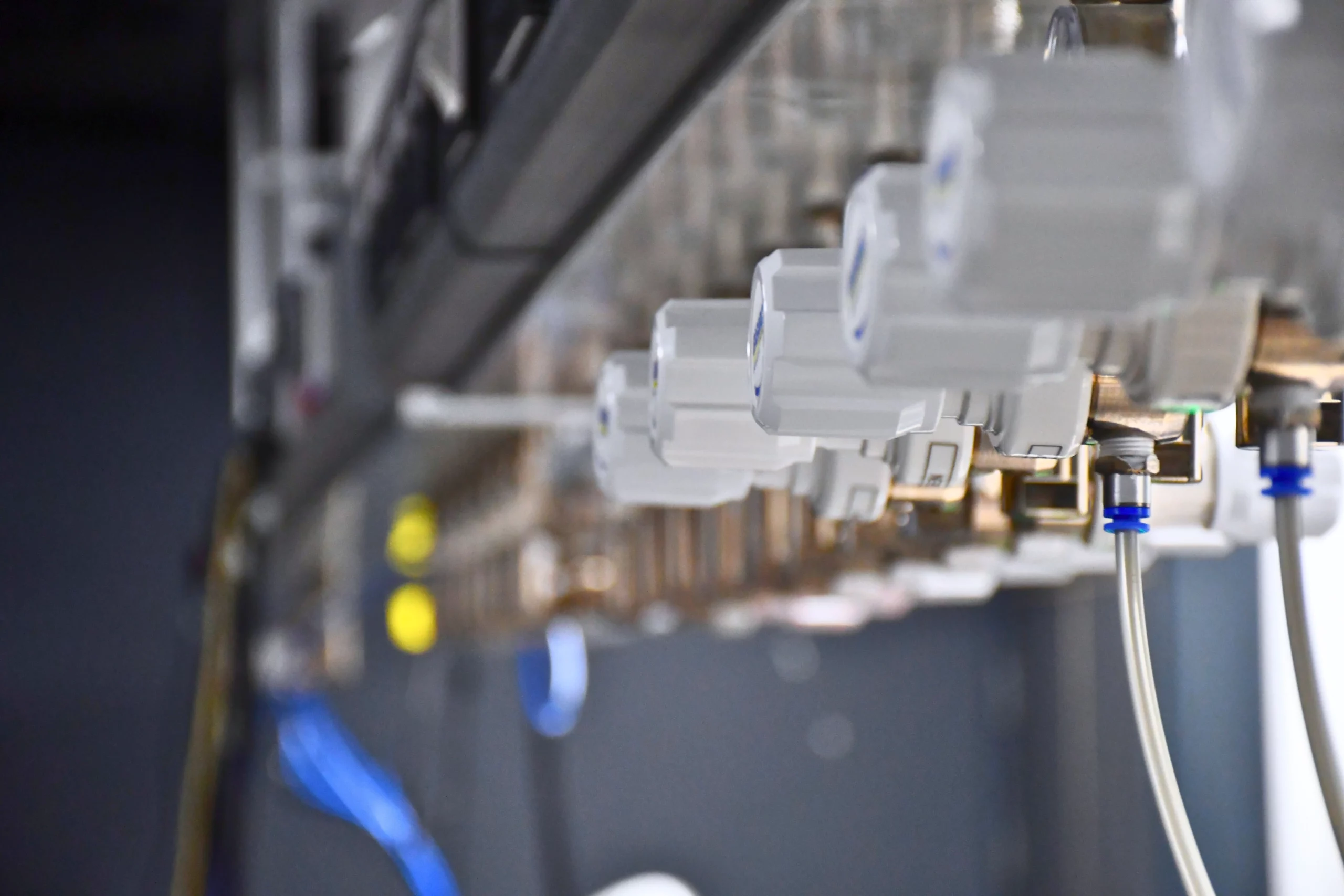 Gas pipe connectors in the imaging dark room from the left