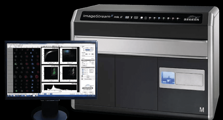 Microscopy and imaging cytometry equipment in a laboratory setting.