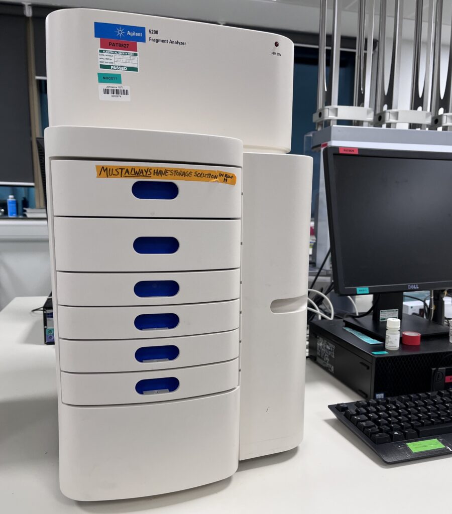 Sample quality control equipment displayed in a lab setting with clear labels
